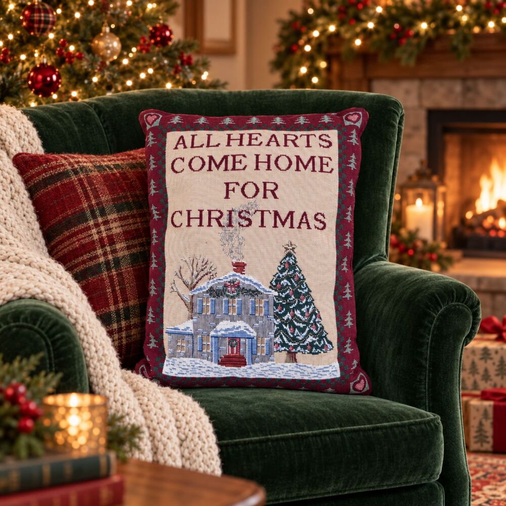 Christmas Tapestry Throw Pillow All Hearts Come Home Holiday House 15x12